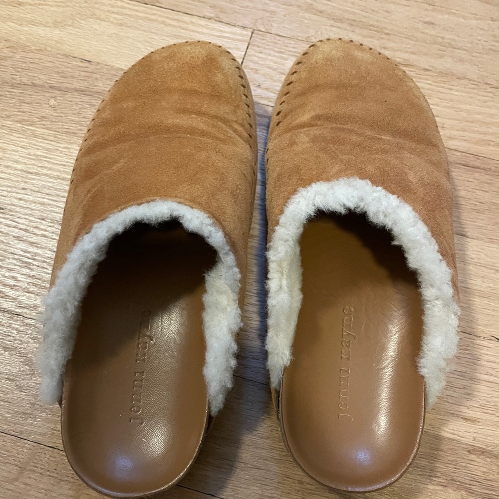 Jenni Kayne Cream and Brown Shearling Mules